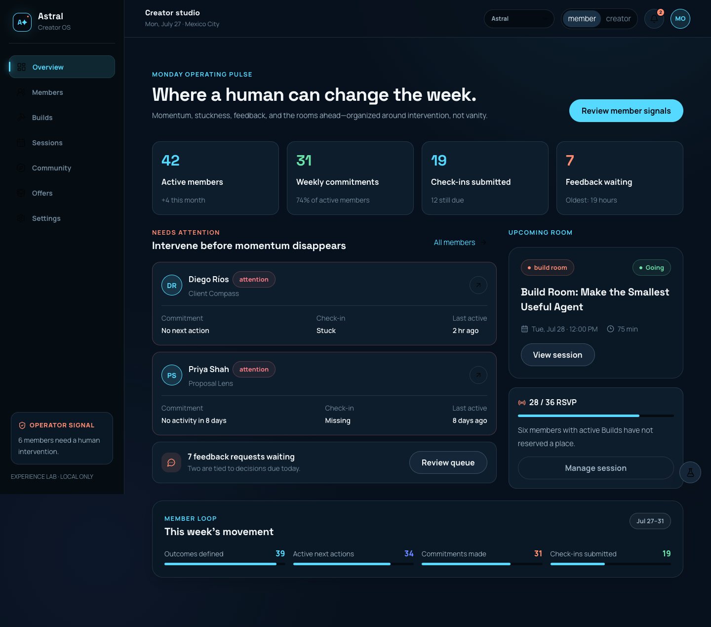 Astral Creator OS, a member-management console