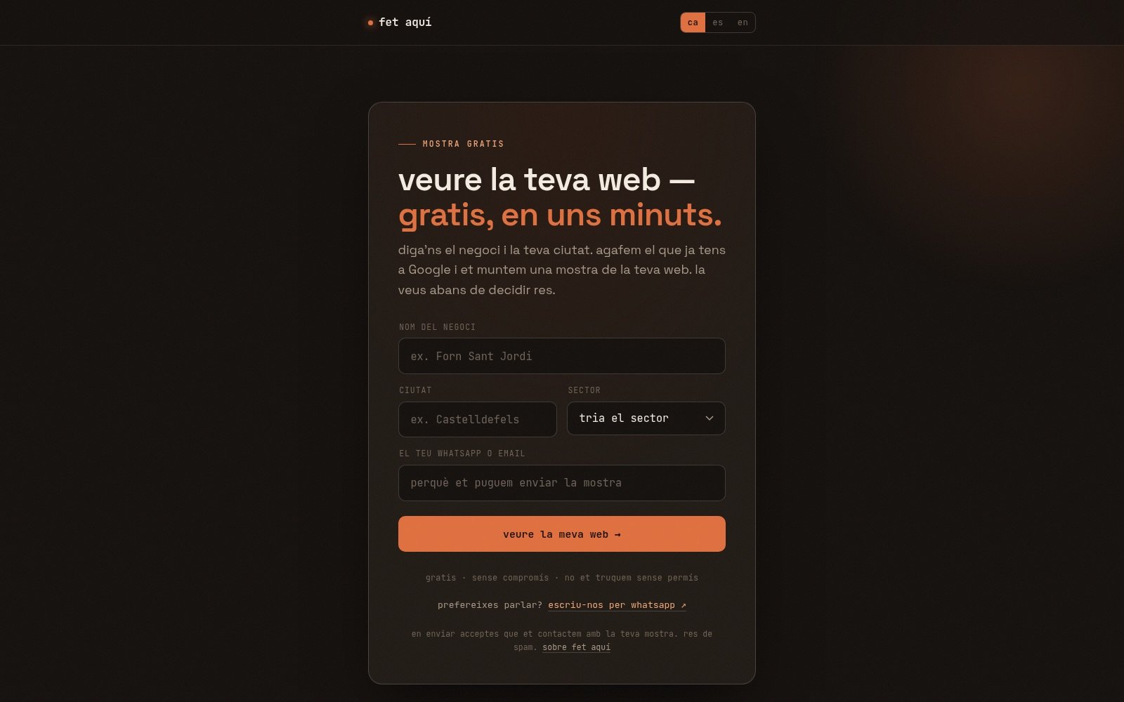 fet aquí, a free website-sample lead-gen tool