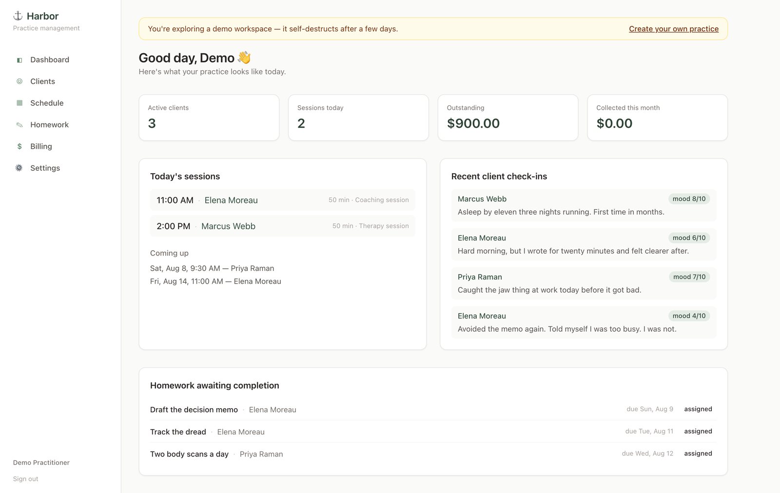 Harbor, a practice-management dashboard