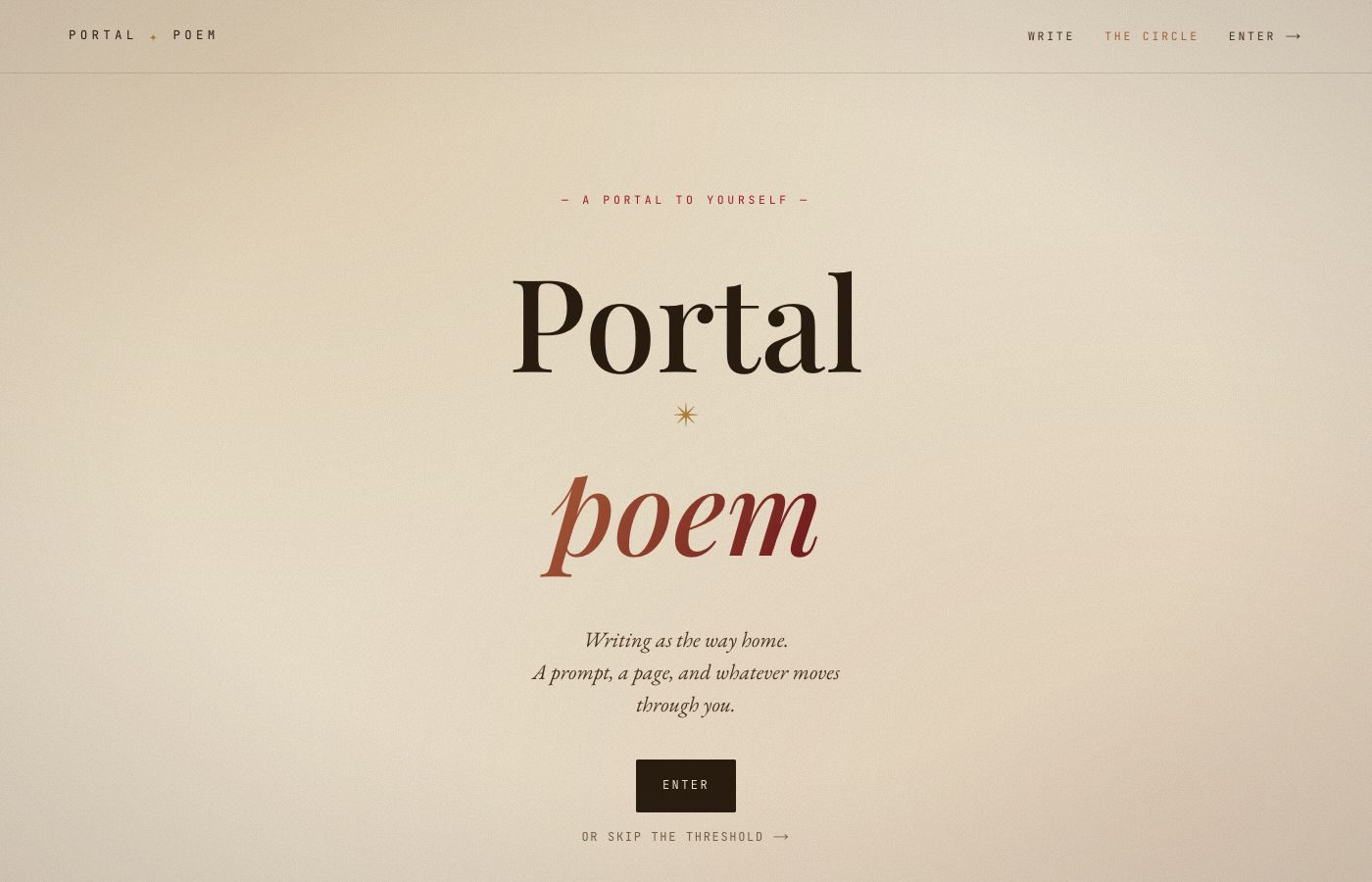 The Portal Poem product: The Circle — a writing-practice space with circles, passages and practice flows.